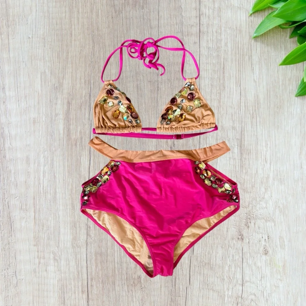ASOS Swim rhinestone bikini set (top large, bottoms 12 and 14 included)